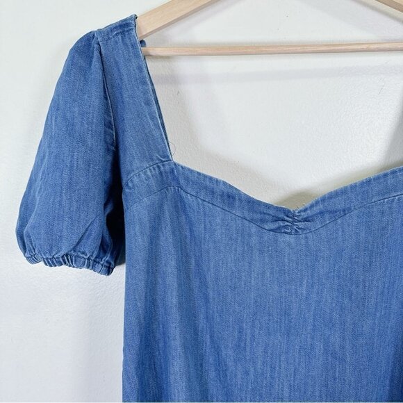 Zara  Denim Balloon Sleeve Heart Shaped Neckline Mini Dress - Picture 7 of 16